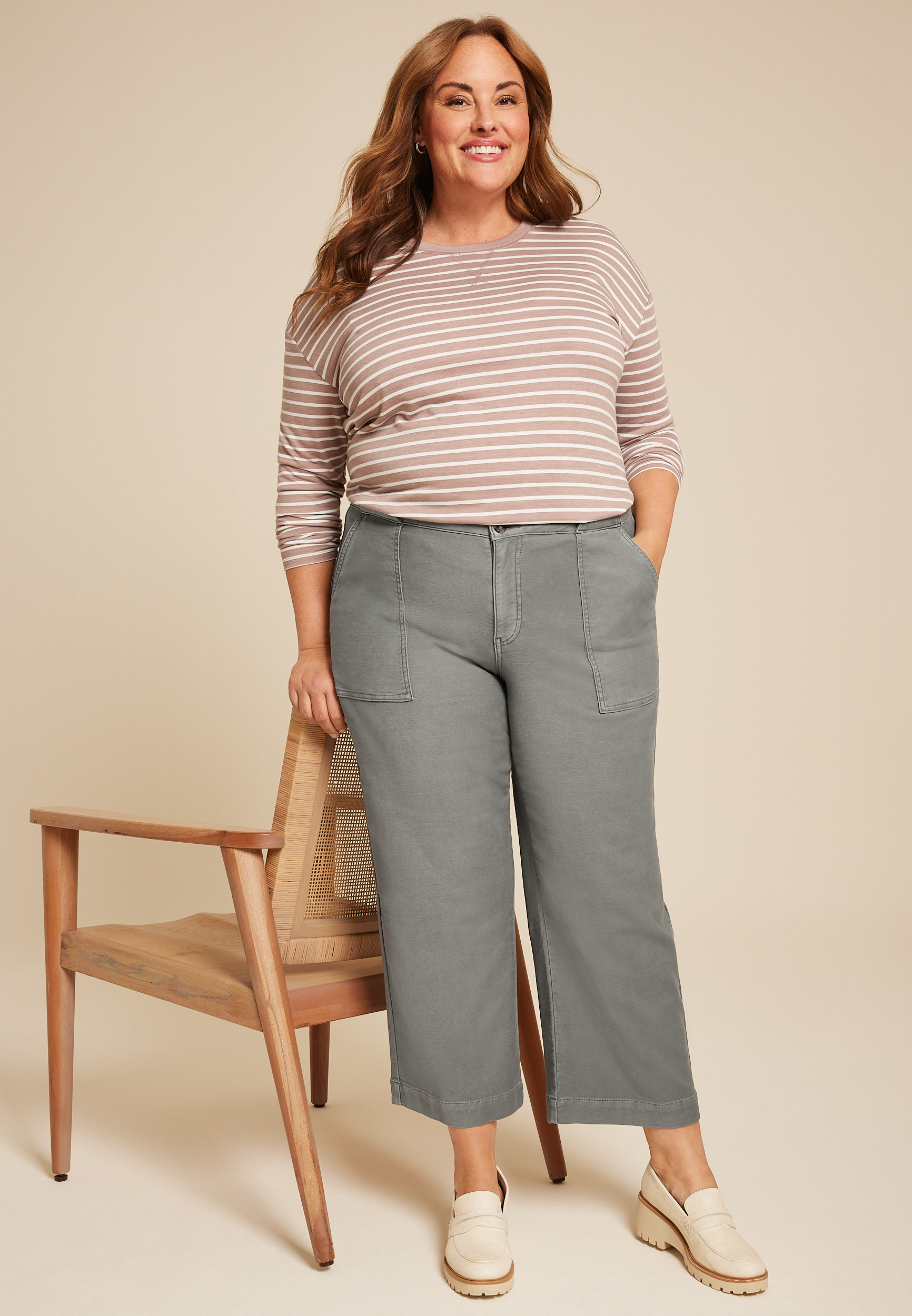 Plus Size Patch Pocket High Rise Wide Leg Pant, C9768, large