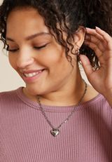 Silver Puffy Heart Pendant Necklace, C431, small