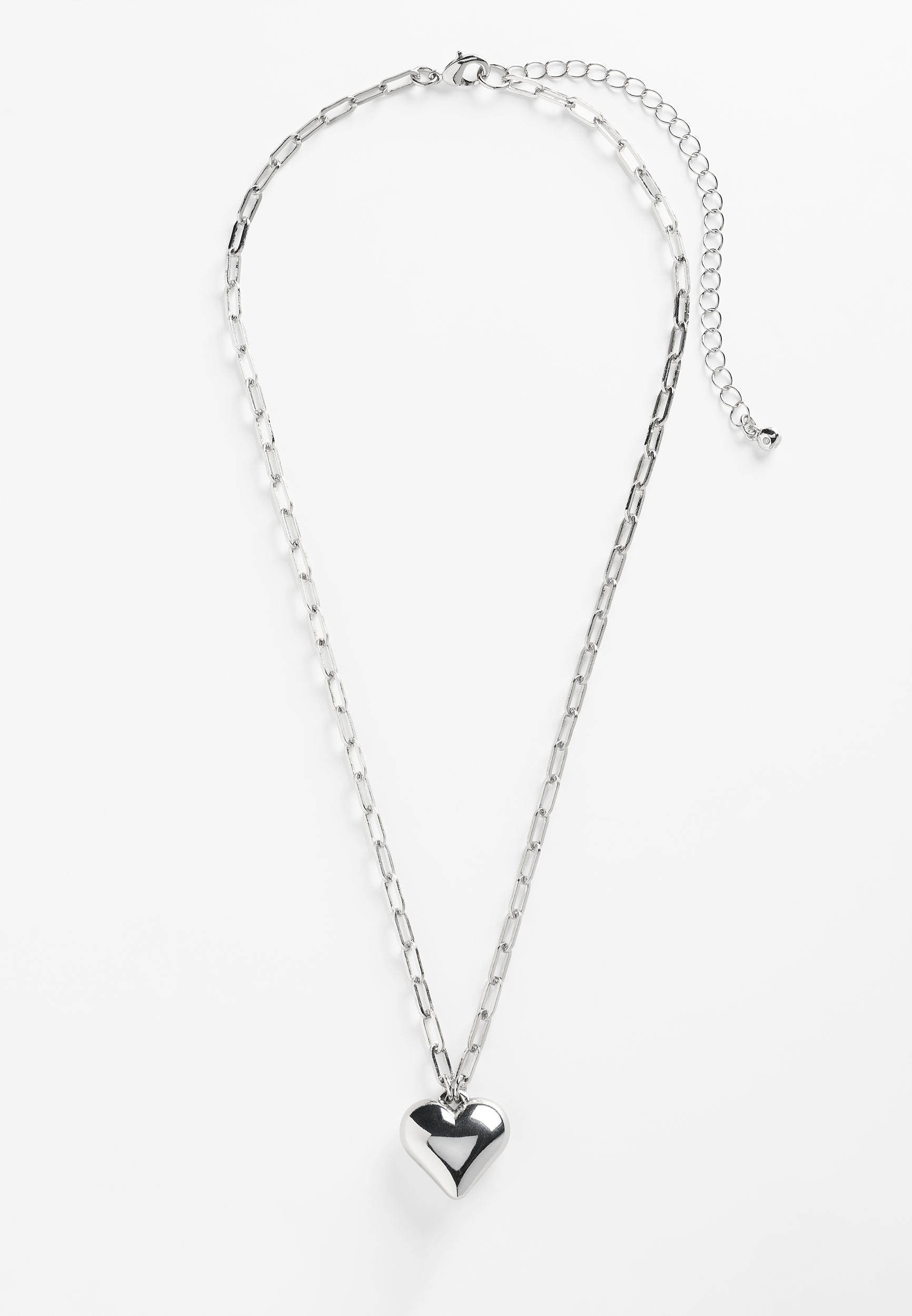 Silver Puffy Heart Pendant Necklace, C431, large