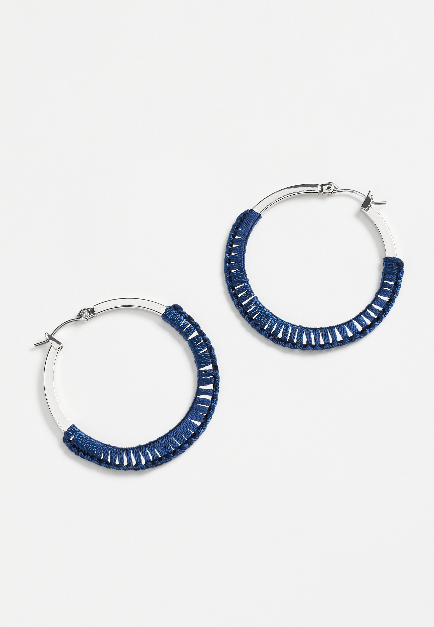 Navy Thread Wrapped Hoop Earrings