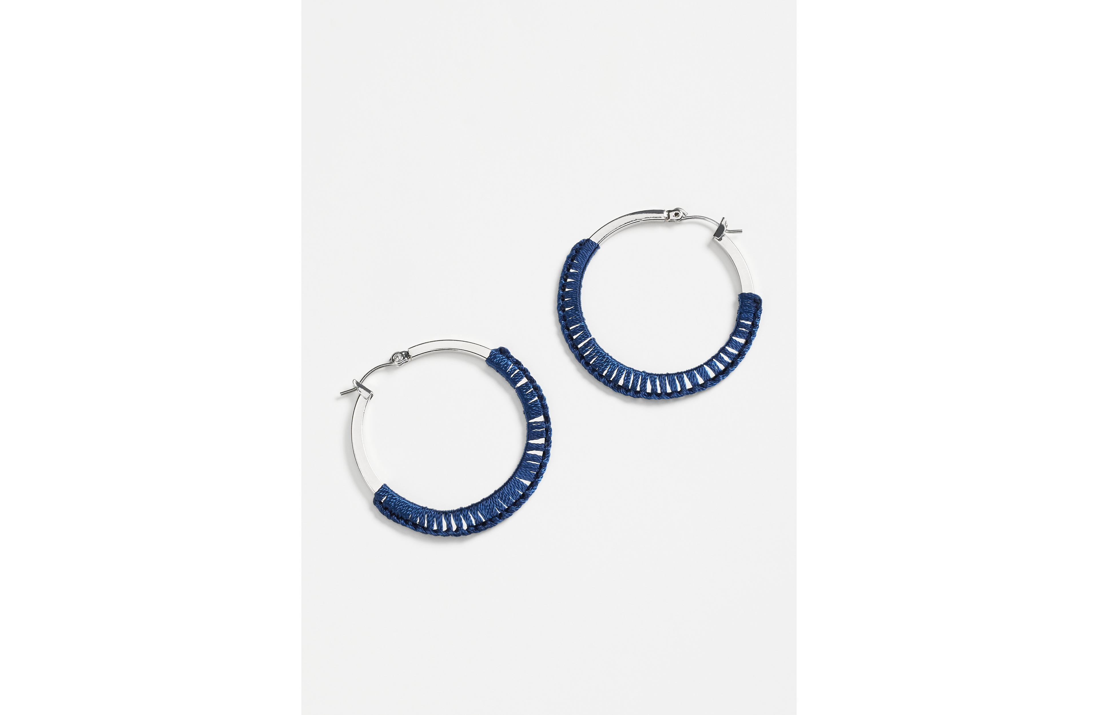 Navy Thread Wrapped Hoop Earrings