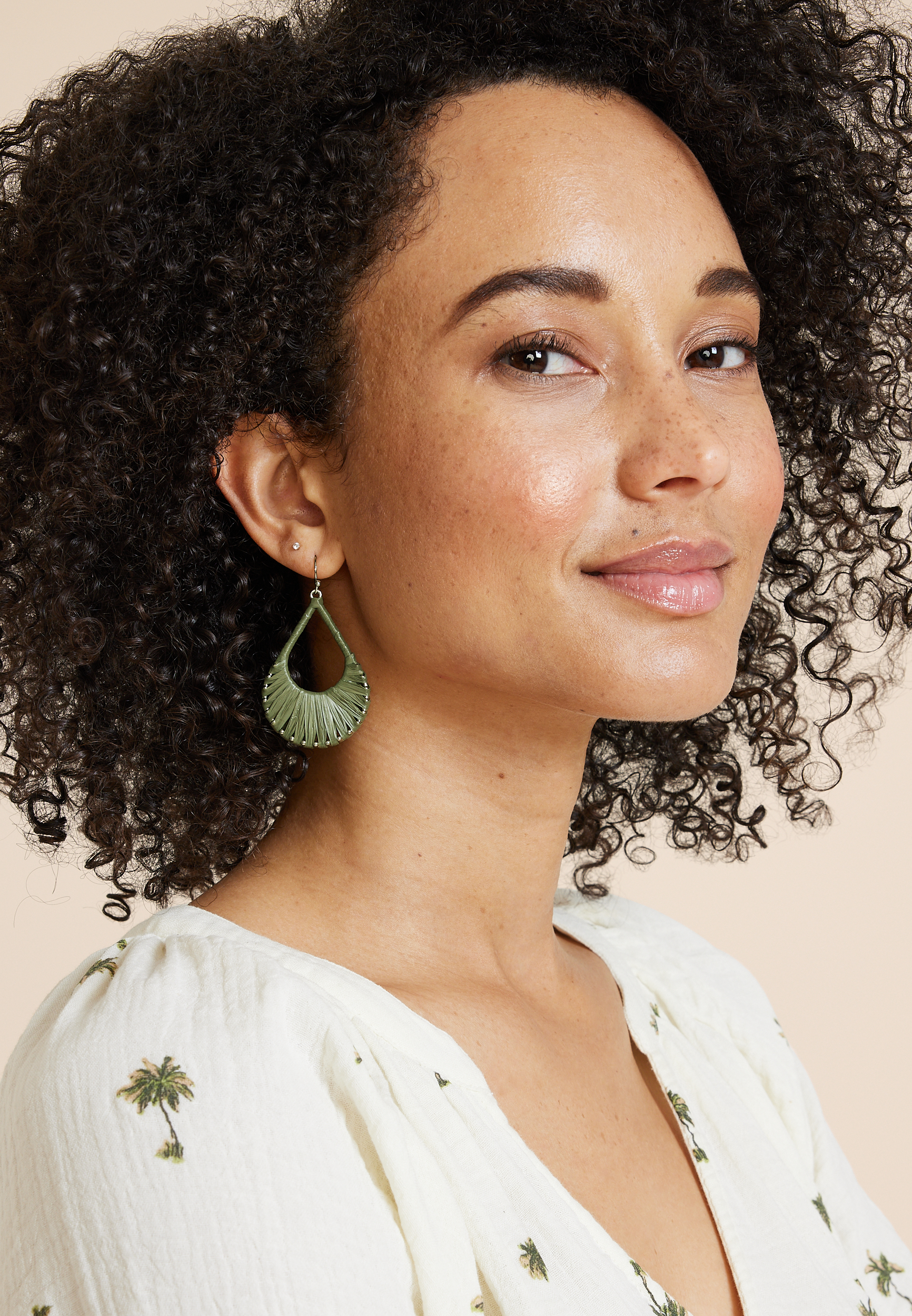 Olive Raffia Teardrop Earrings, OLIVE, large