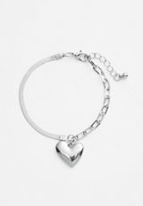 Silver Puffy Heart Charm Bracelet, SILVER, small