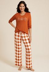 Hello Fall Cozy Graphic Tee And Wide Leg Pajama Set, C4748, small