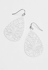 White Filigree Teardrop Earrings, WHITE, small