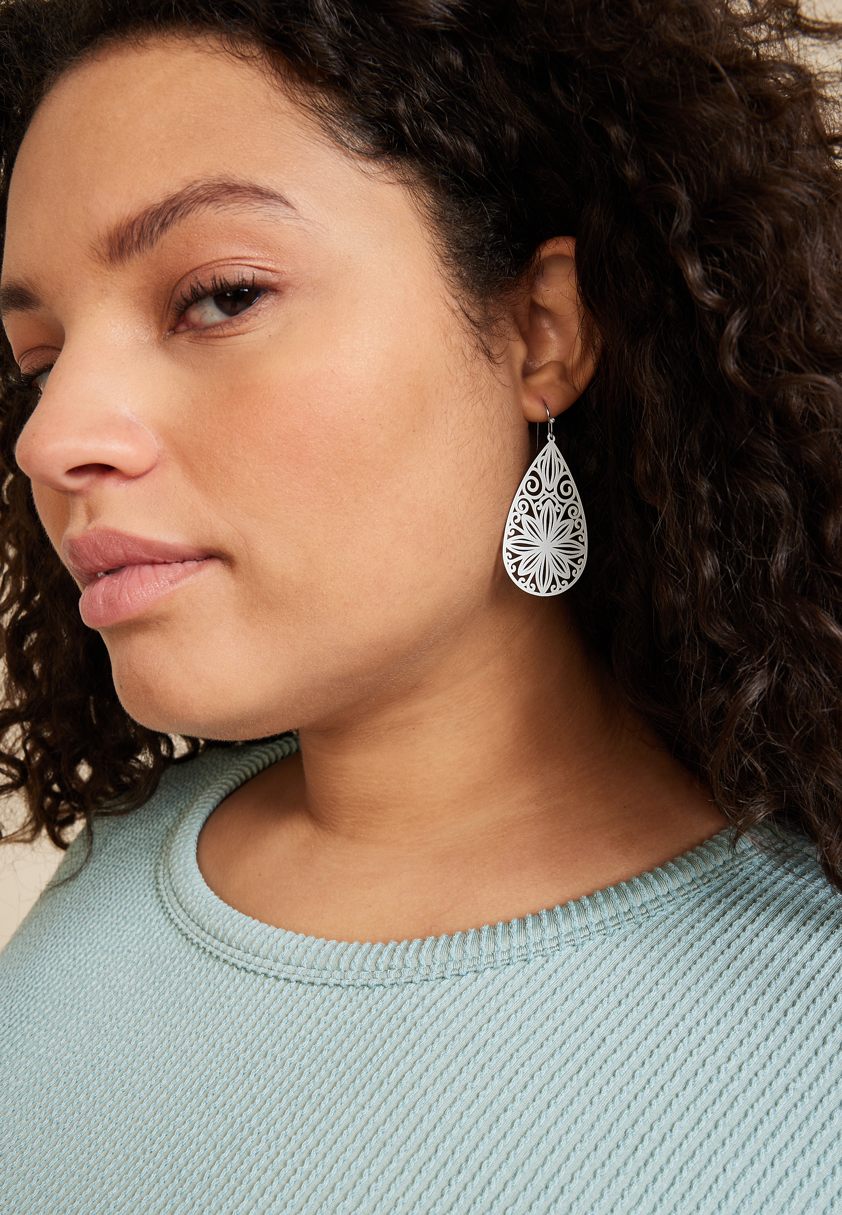 White Filigree Teardrop Earrings, WHITE, large