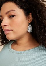 White Filigree Teardrop Earrings, WHITE, small