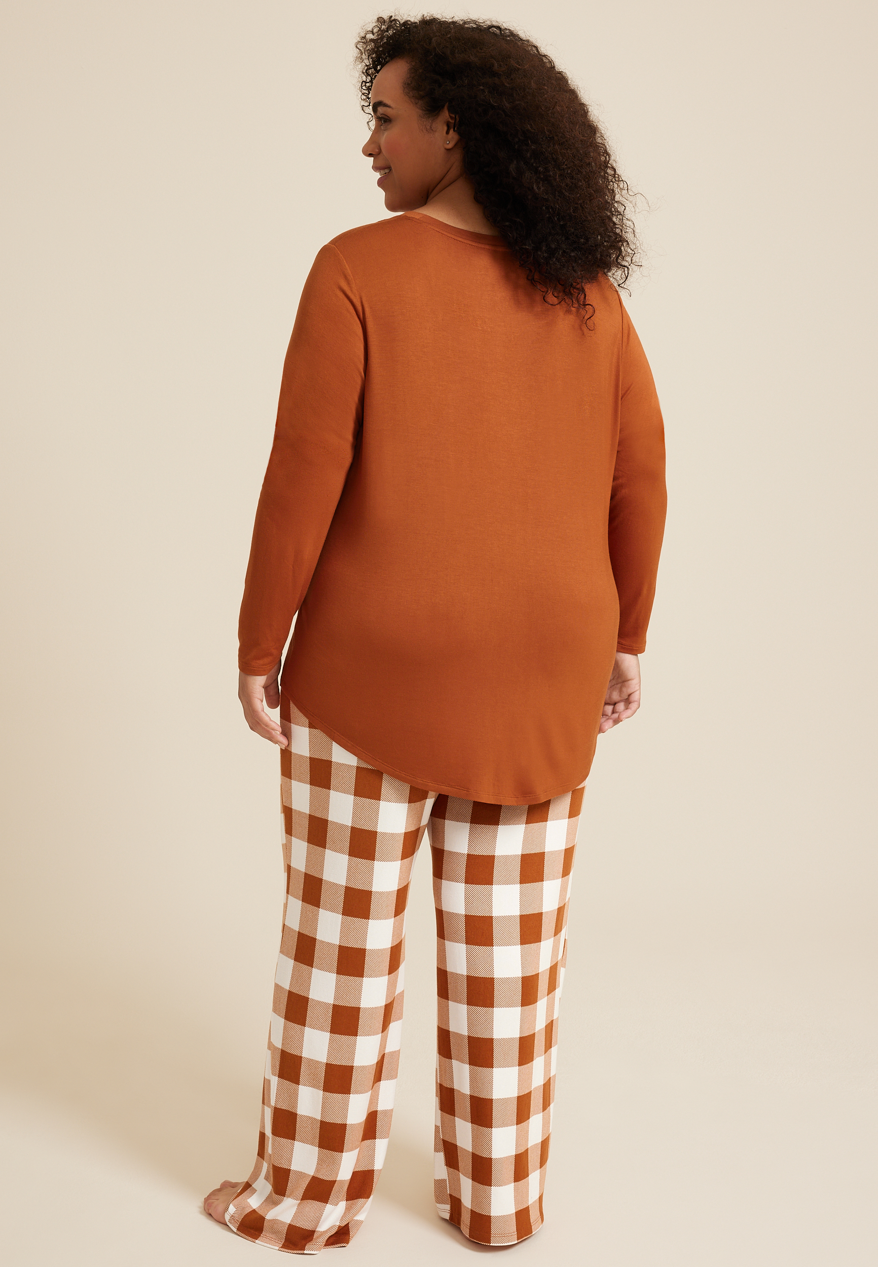 Plus Size Hello Fall Cozy Graphic Tee And Wide Leg Pajama Set, ORANGE COMBO, large