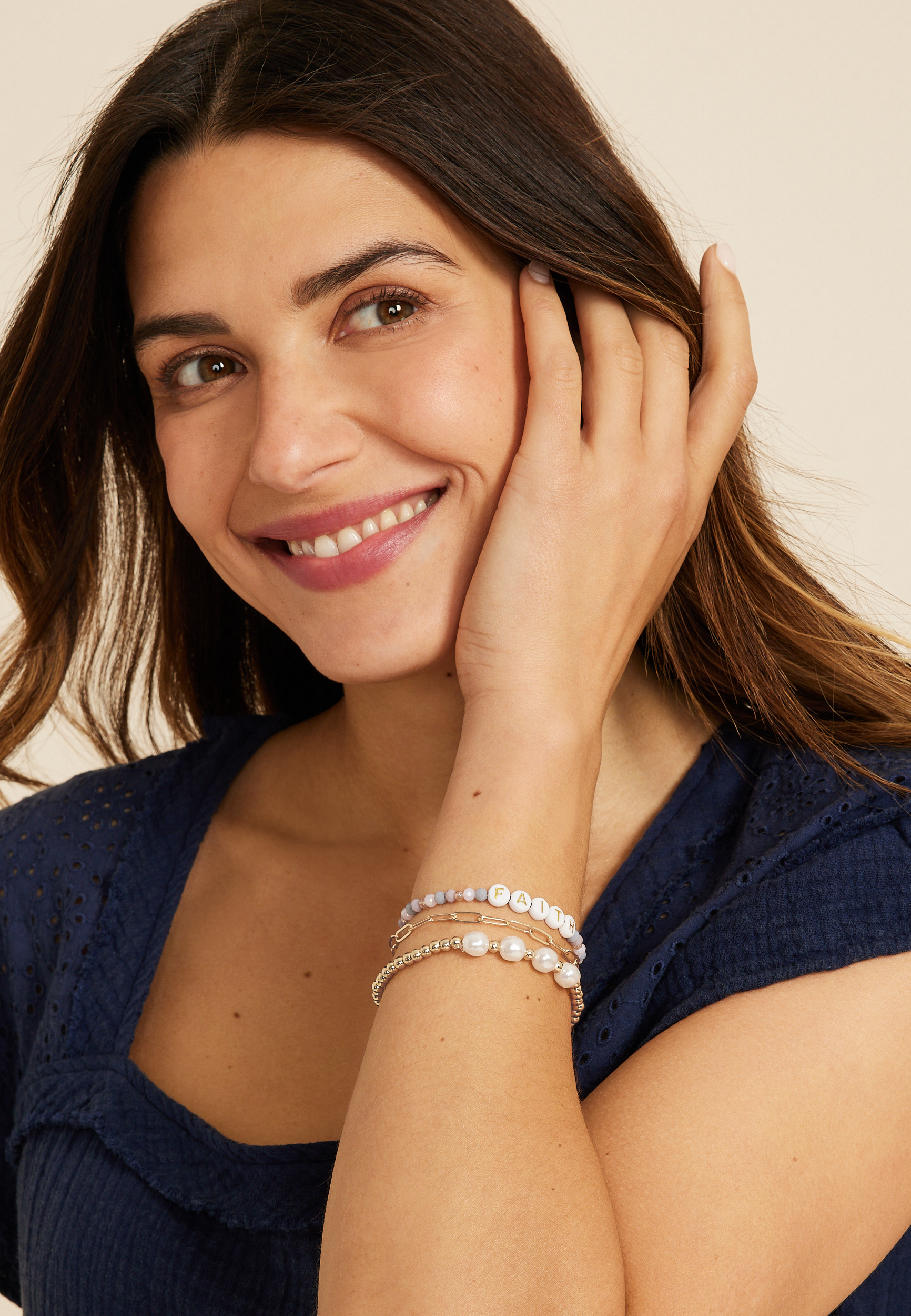 Gold Faith Stretch Bracelet Set, PURPLE, large