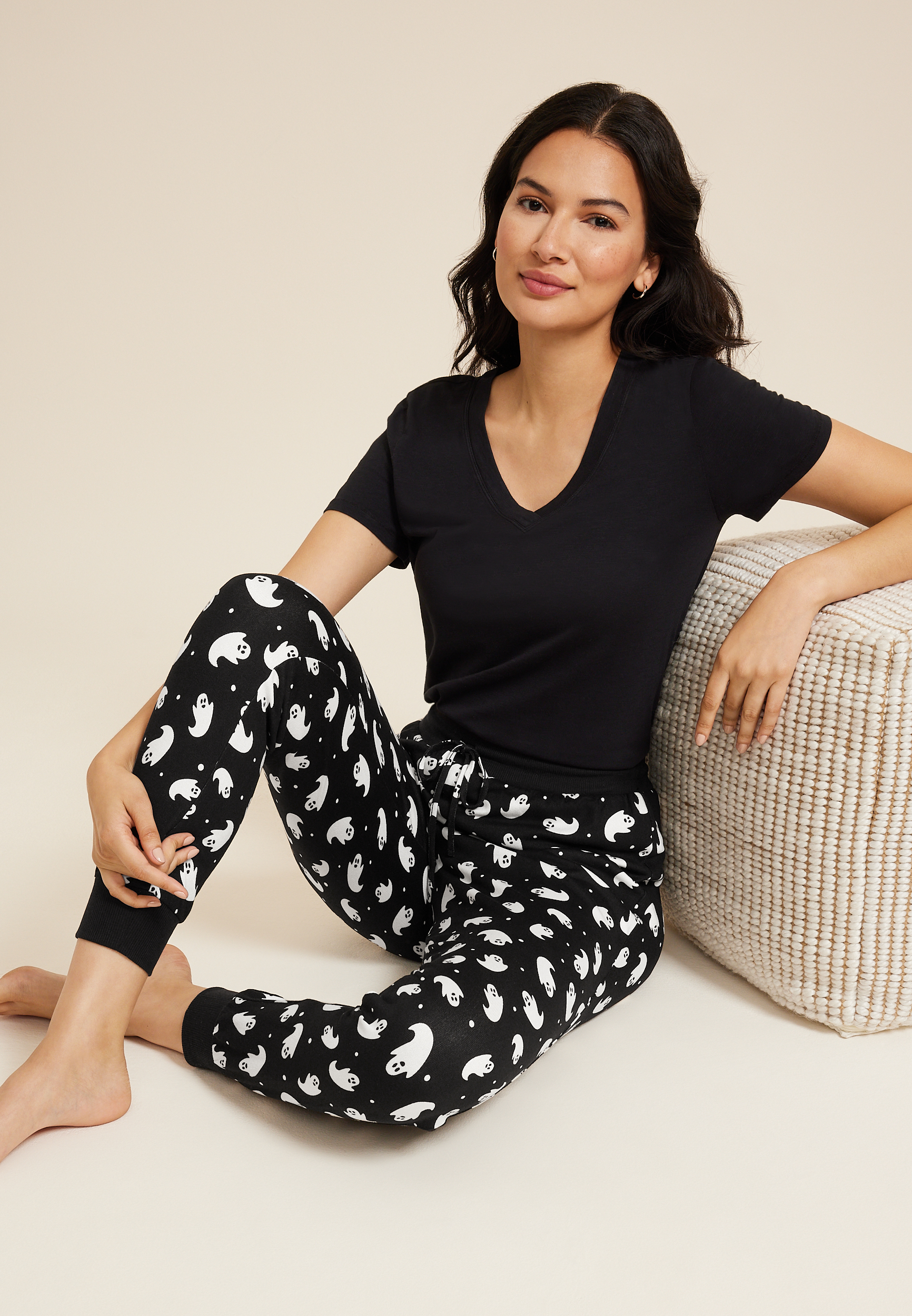 Ghost Pajama Jogger, BLACK/WHITE, large