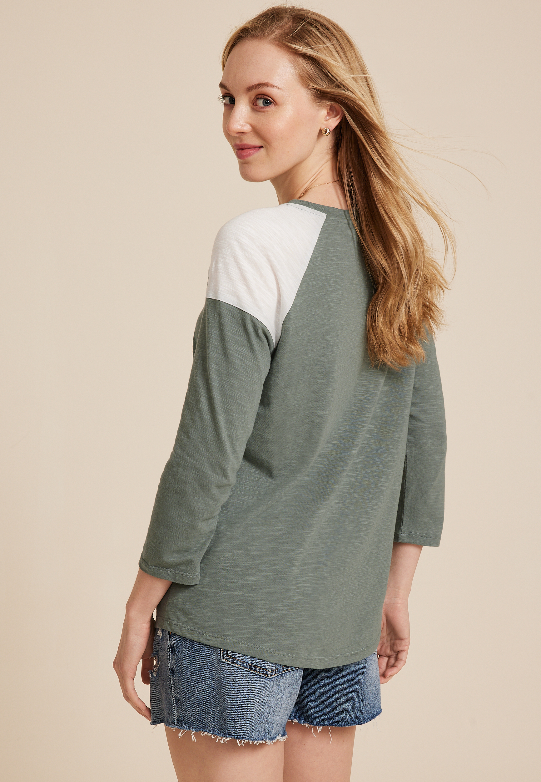 24/7 Cotton Colorblocked Crew Neck Tee, C9517, large