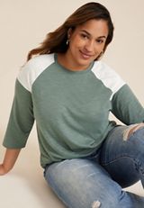 Plus Size 24/7 Cotton Colorblocked Crew Neck Tee, C9517, small