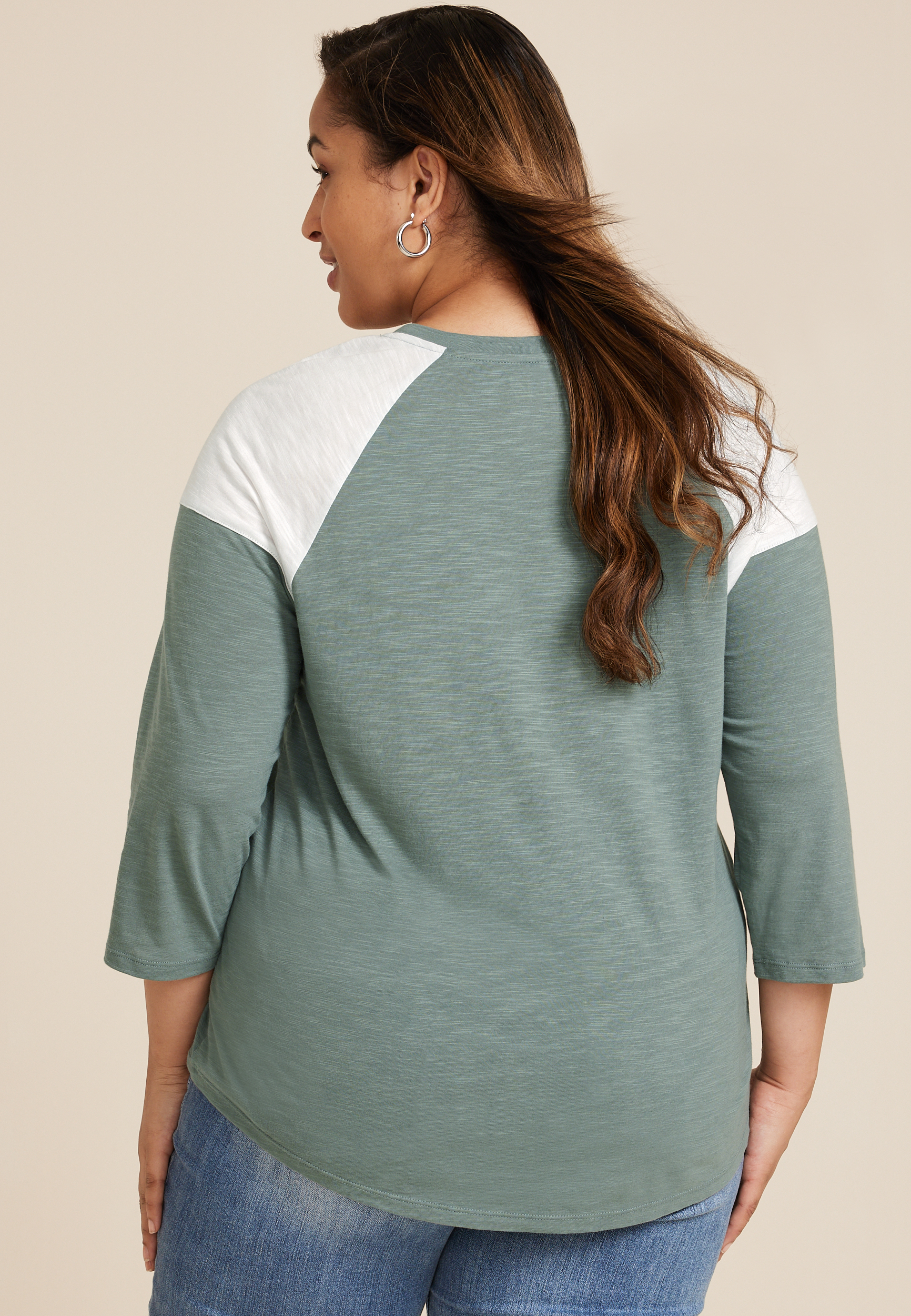 Plus Size 24/7 Cotton Colorblocked Crew Neck Tee, C9517, large