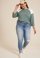 Plus Size 24/7 Cotton Colorblocked Crew Neck Tee, C9517, small