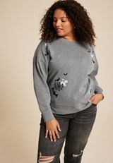 Plus Size Halloween Embroidered Relaxed Fit Sweatshirt, C125, small