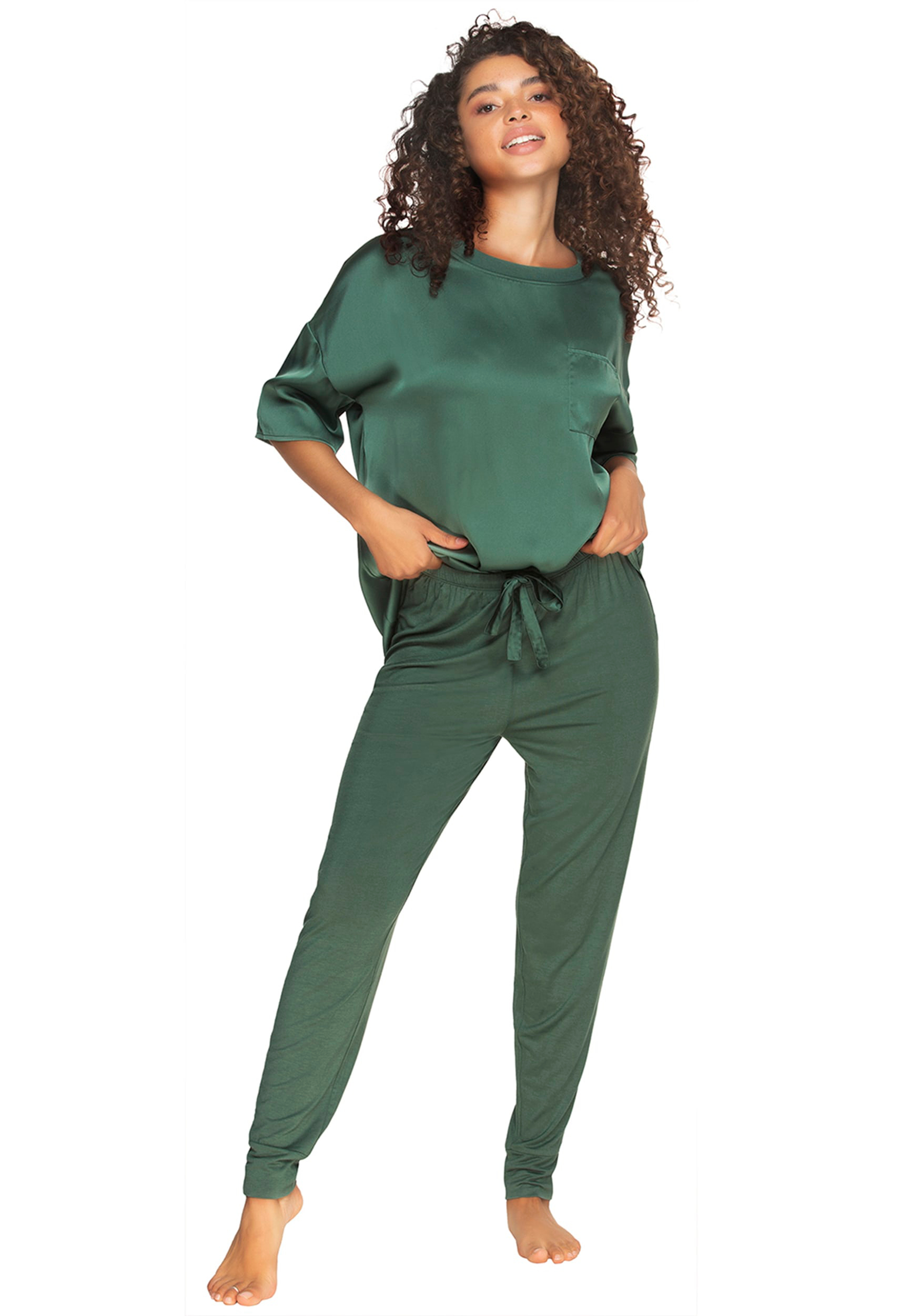 zuwimk Pajamas For Women Set,Women's Plus Size Nylon Tricot Short Sleeve Matching  Pajama Set Mint Green,S 
