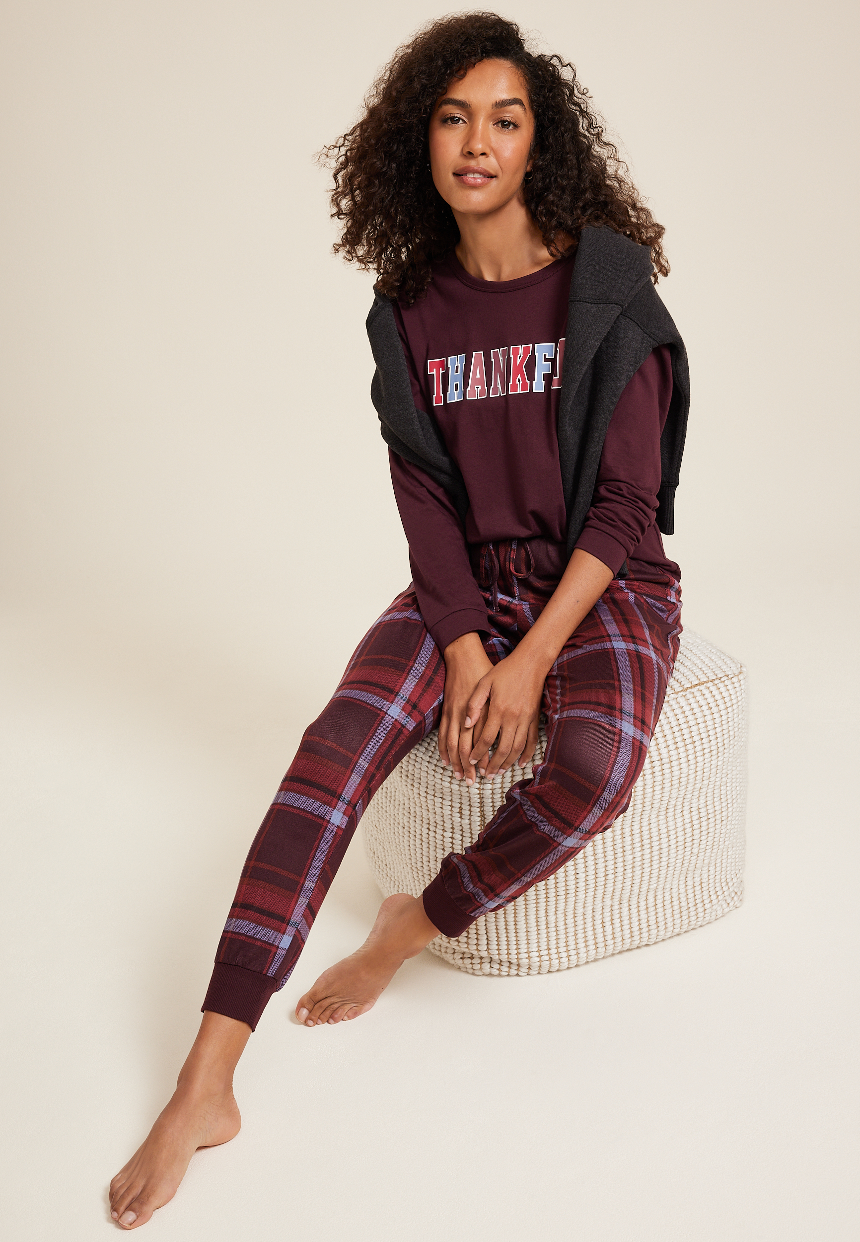 Thankful Cozy Graphic Tee And Jogger Pajama Set, C9736, large