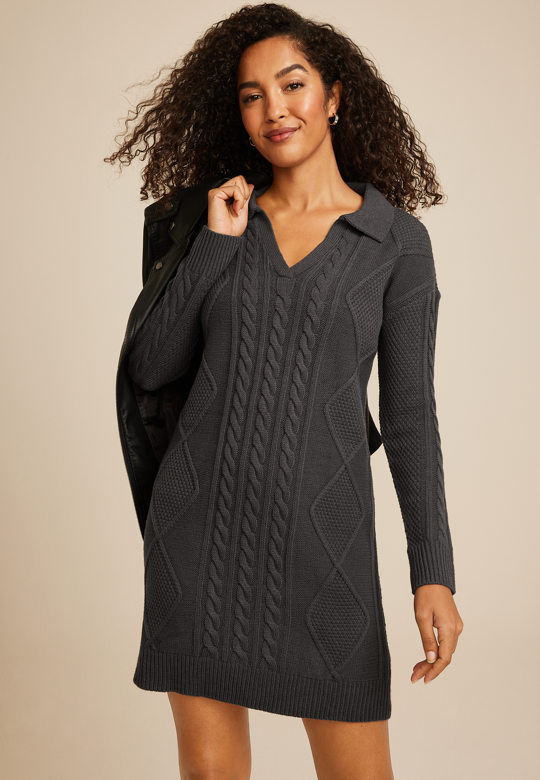Johnny Collar Sweater Dress, C3956, large