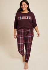 Plus Size Thankful Cozy Graphic Tee And Jogger Pajama Set, C9736, small