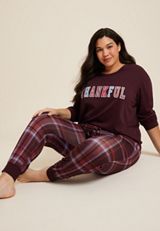 Plus Size Thankful Cozy Graphic Tee And Jogger Pajama Set, C9736, small