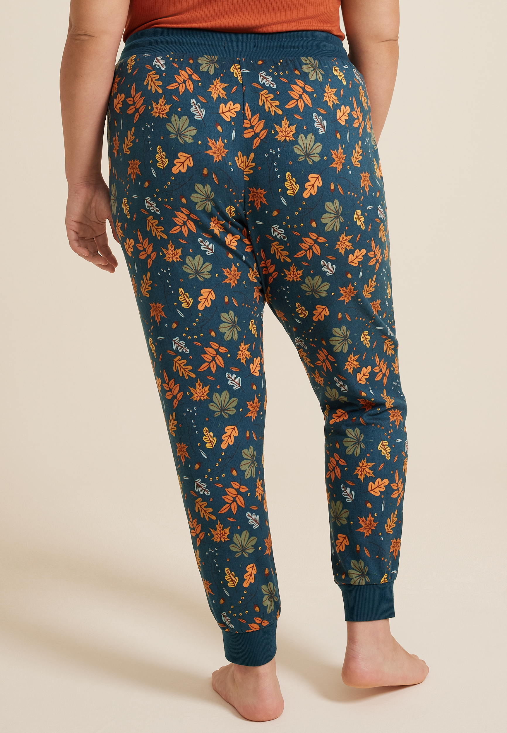 Plus Size Fall Leaves Pajama Jogger, C2666, large