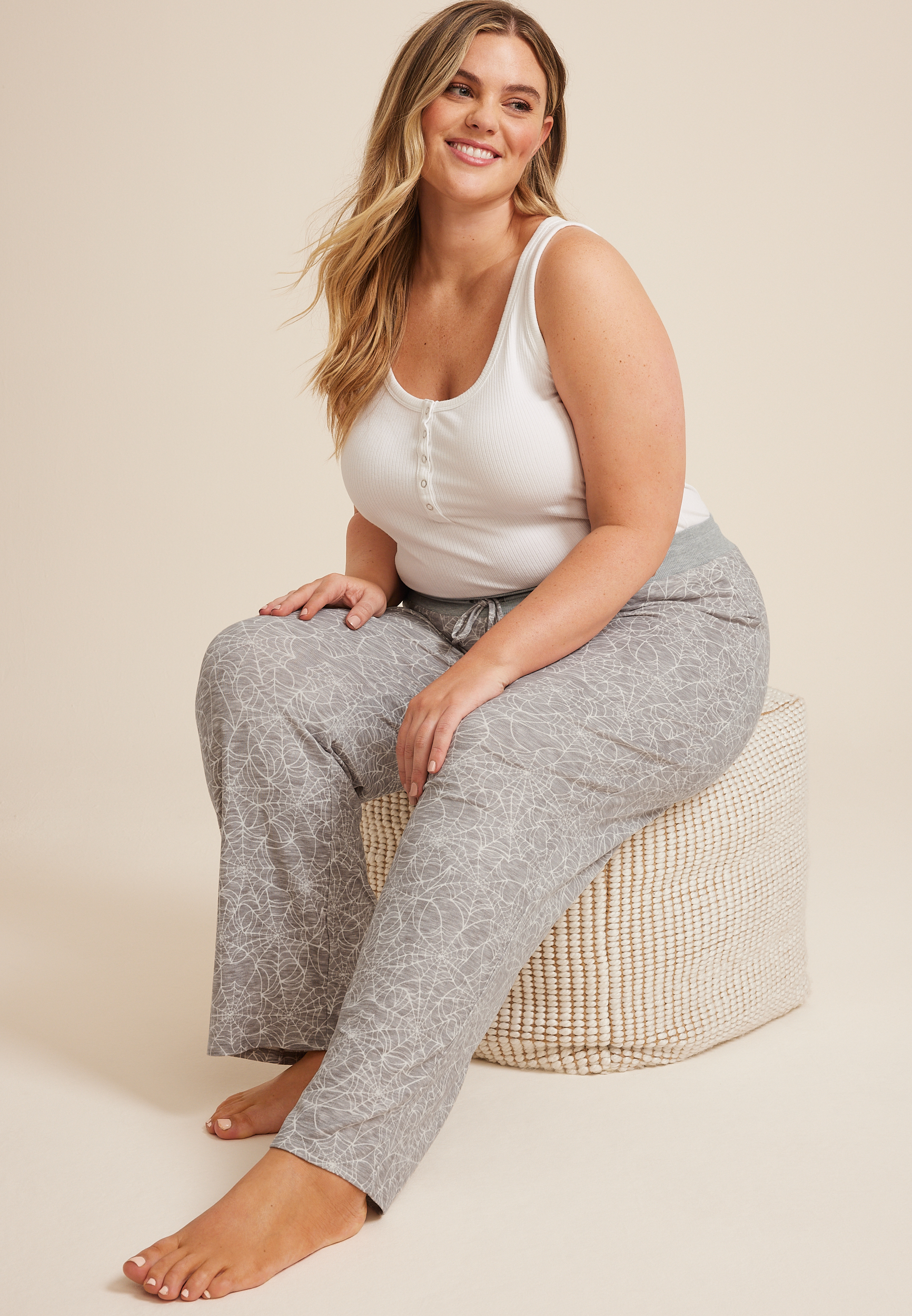 Plus Size Spiderweb Wide Leg Pajama Pants, C125, large