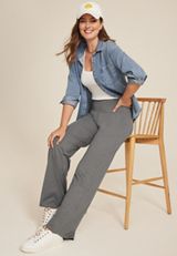 Heathered High Rise Luxe Wide Leg Pant, C151, small