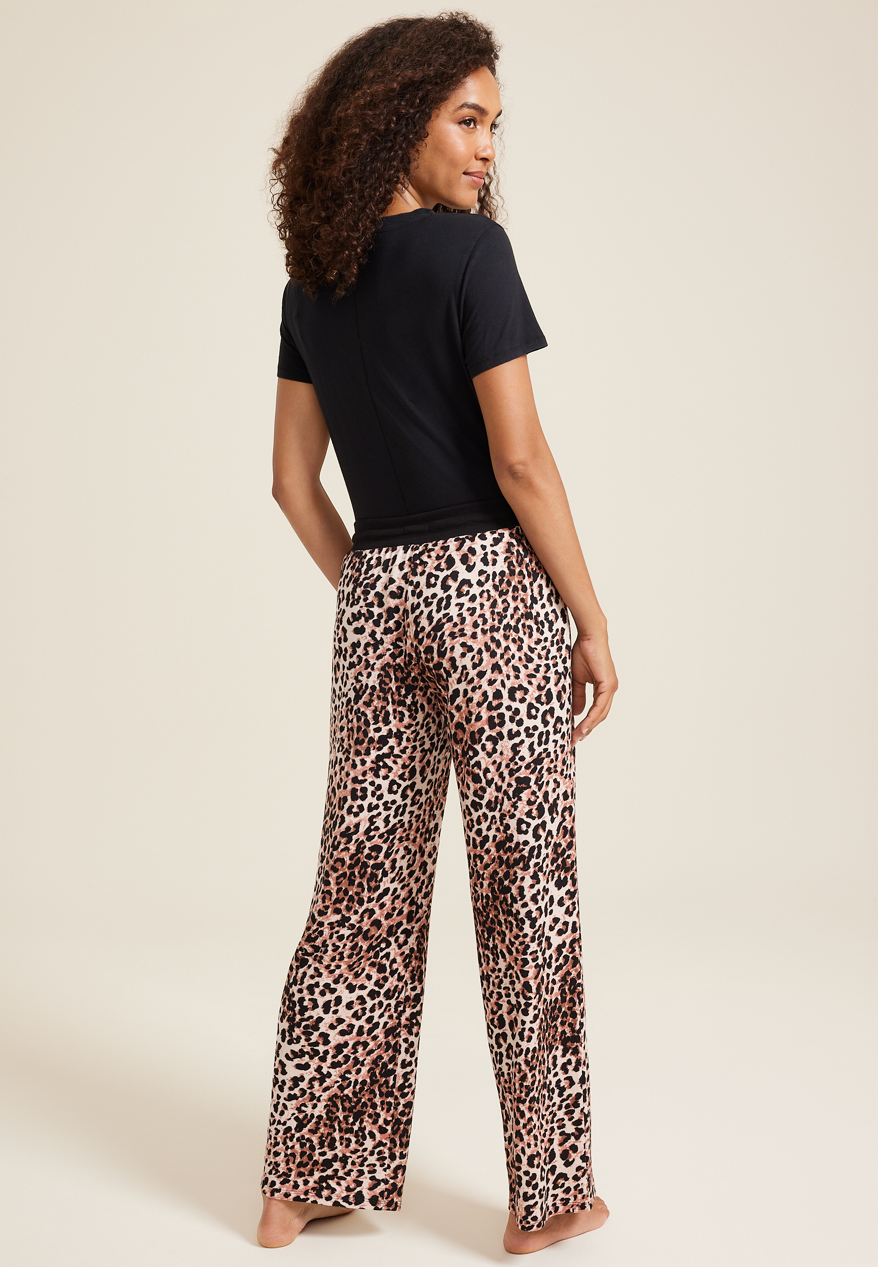 Animal Wide Leg Pajama Pant, BROWN COMBO, large