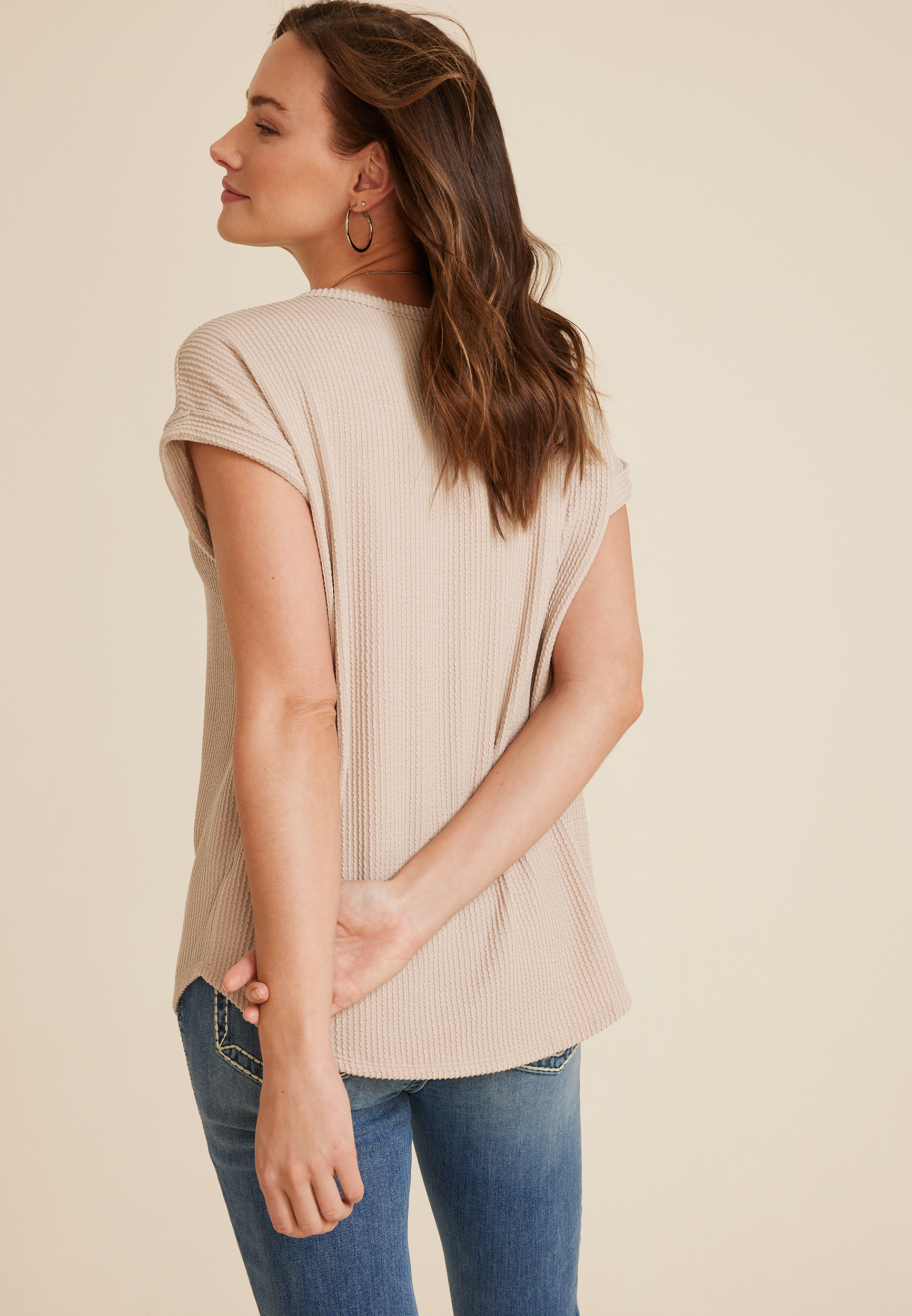 24/7 Clara Ribbed Tee, SAND, large