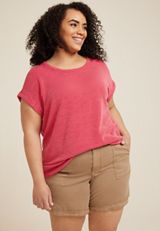 Plus Size 24/7 Clara Ribbed Tee, C485, small