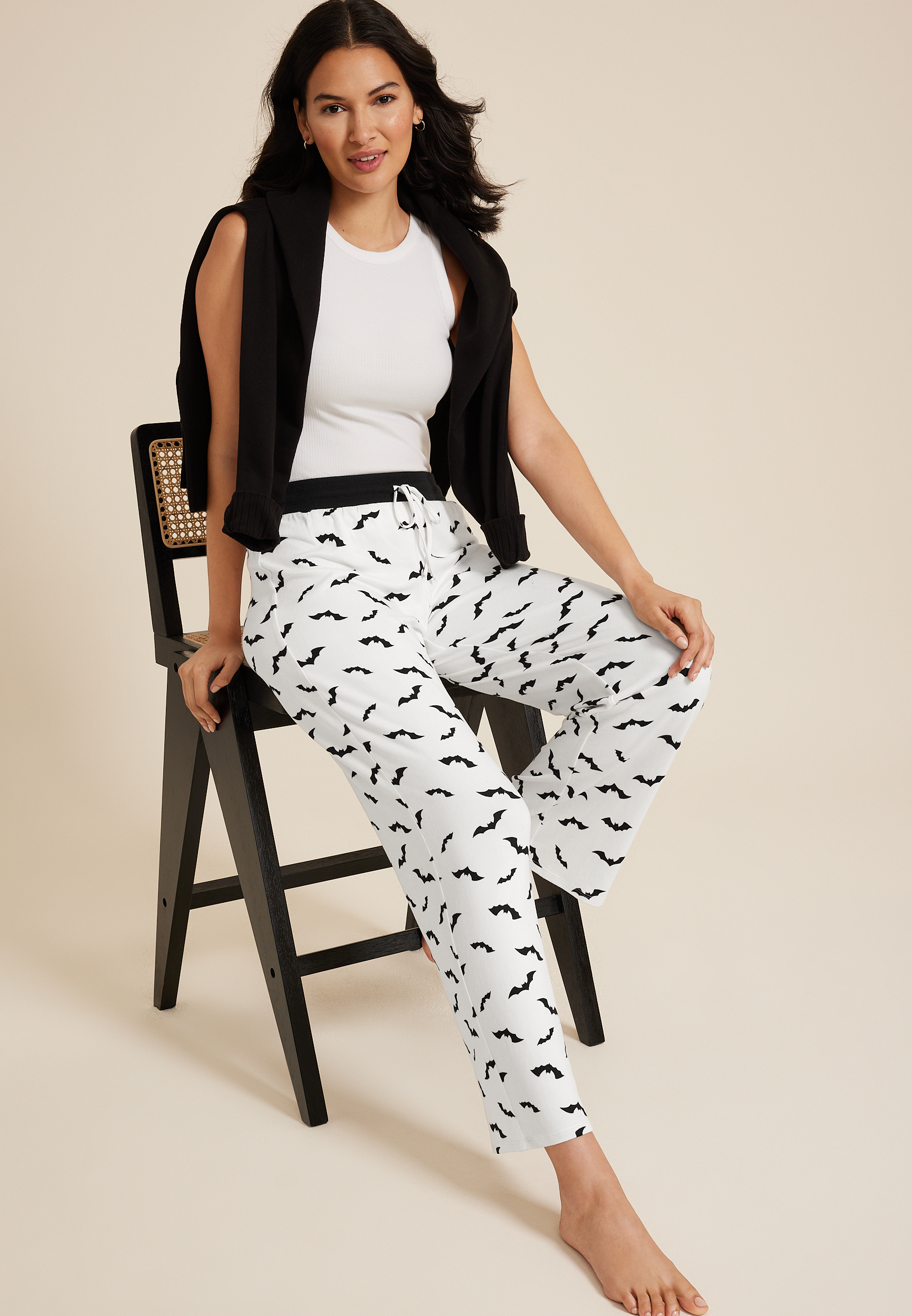 Bat Wide Leg Pajama Pant, WHITE COMBO, large