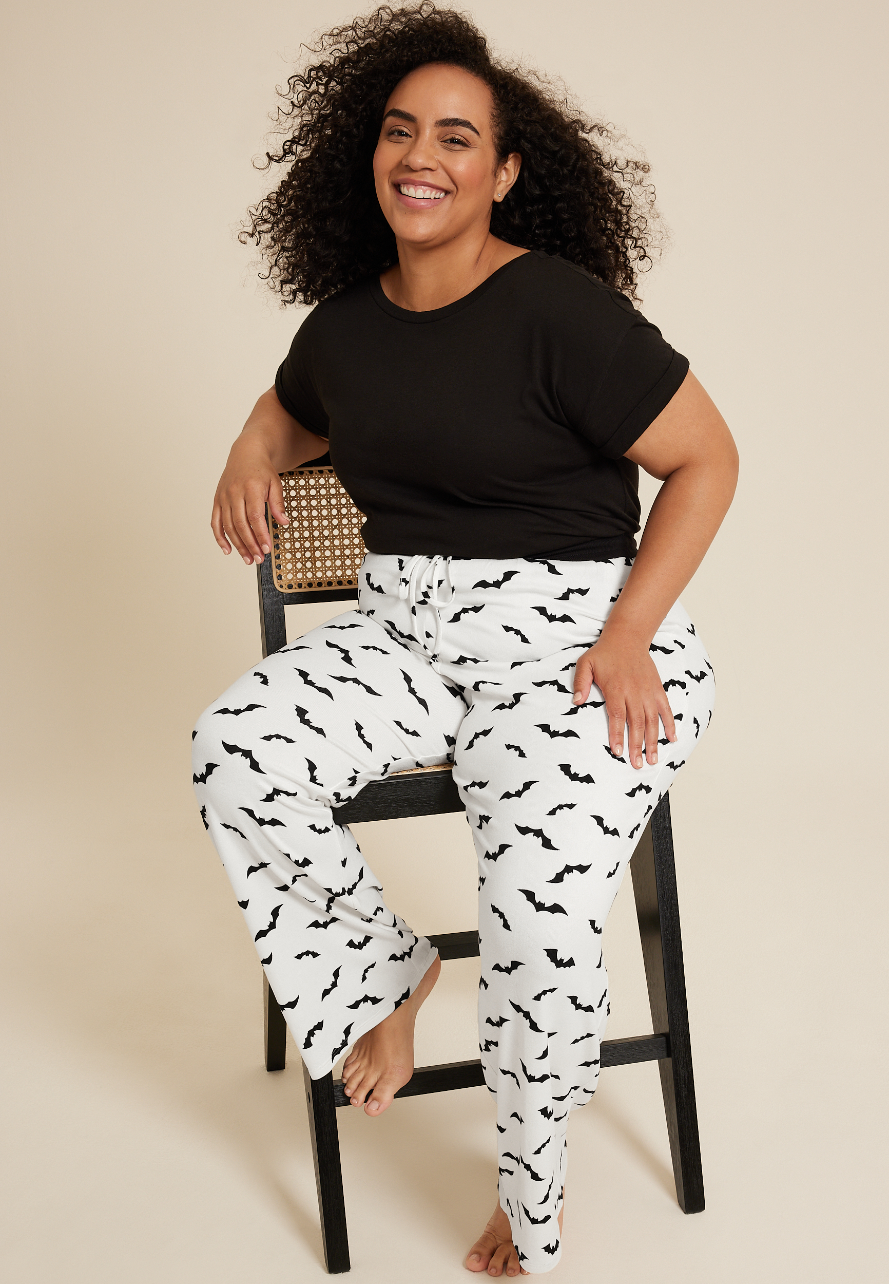 Plus Size Bat Wide Leg Pajama Pant, WHITE COMBO, large