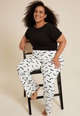 Plus Size Bat Wide Leg Pajama Pant, WHITE COMBO, small