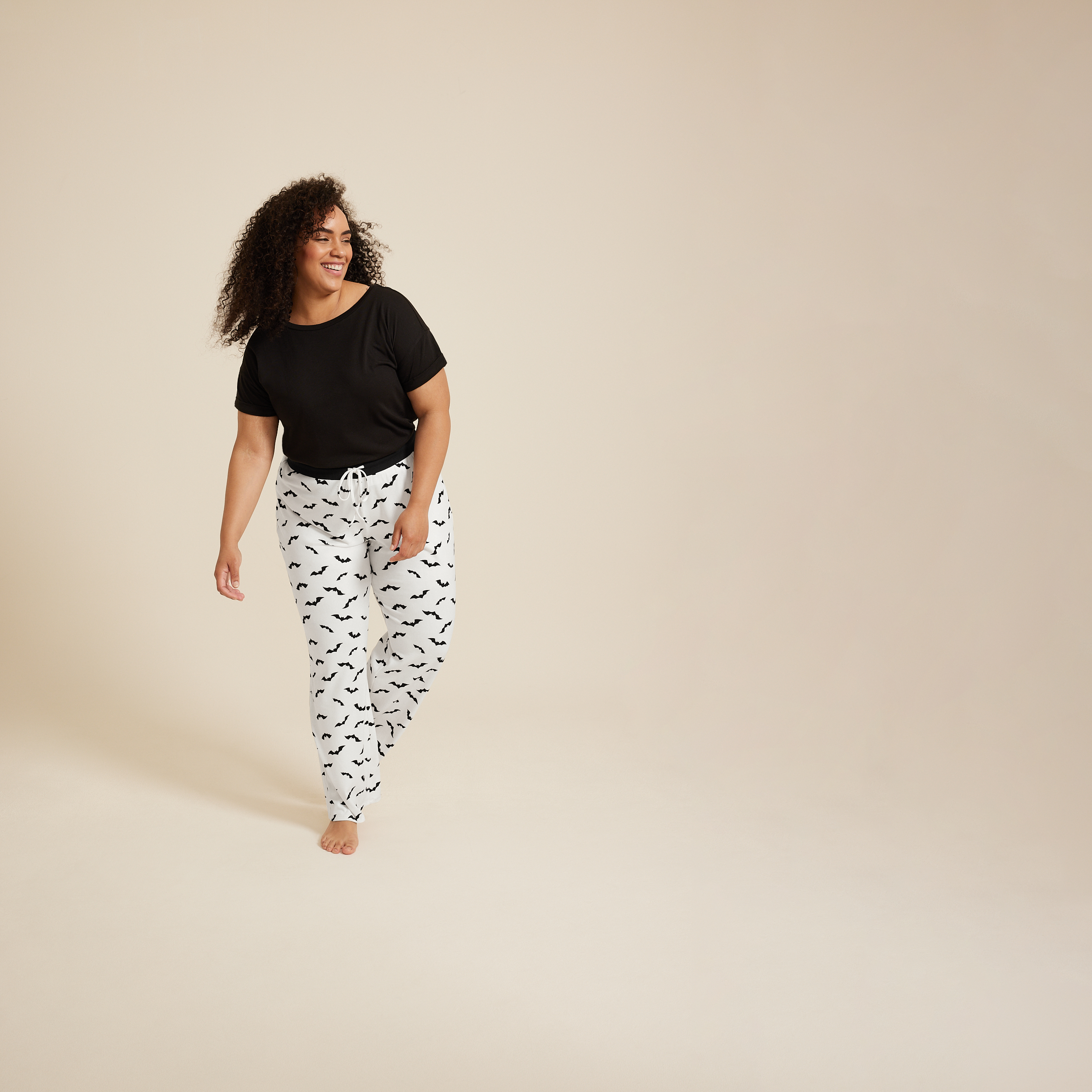 Plus Size Bat Wide Leg Pajama Pant, WHITE COMBO, large