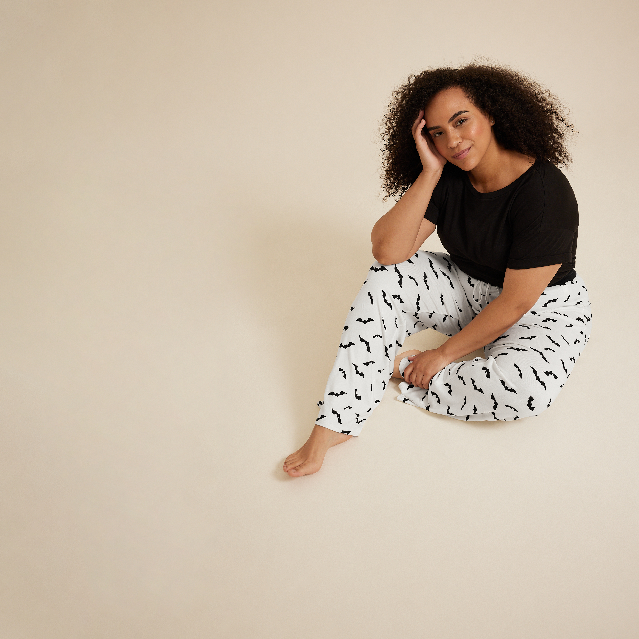 Plus Size Bat Wide Leg Pajama Pant, WHITE COMBO, large