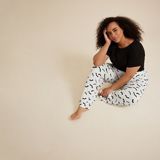 Plus Size Bat Wide Leg Pajama Pant, WHITE COMBO, small