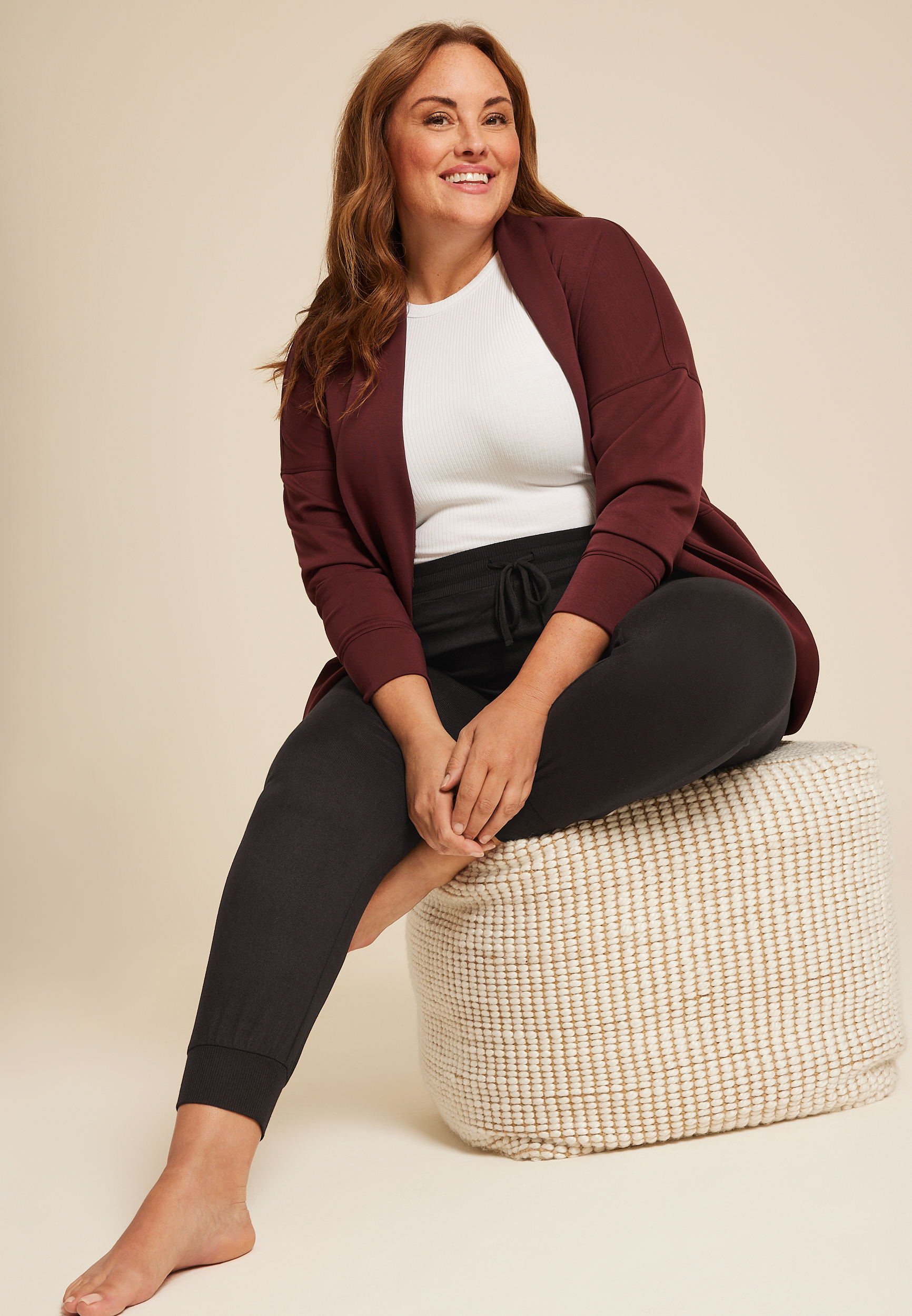 Plus Size Hacci Jogger Pajama Pant, BLACK, large
