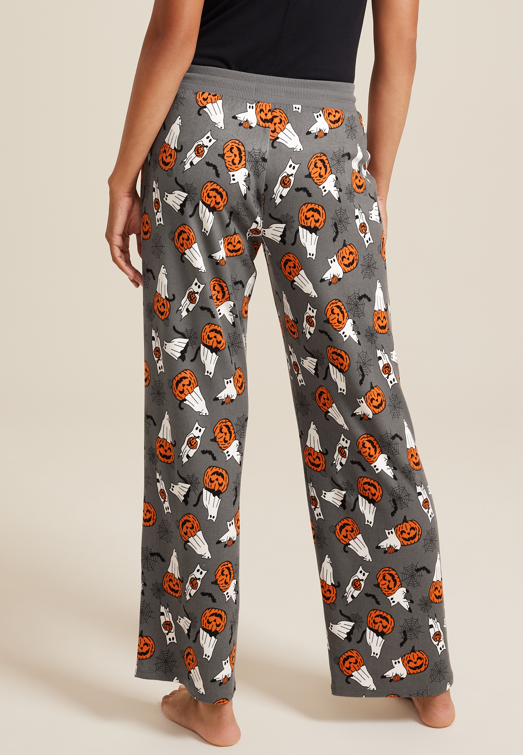 Cat Ghost And Jack O Lanterns Wide Leg Pajama Pant, GRAY COMBO, large