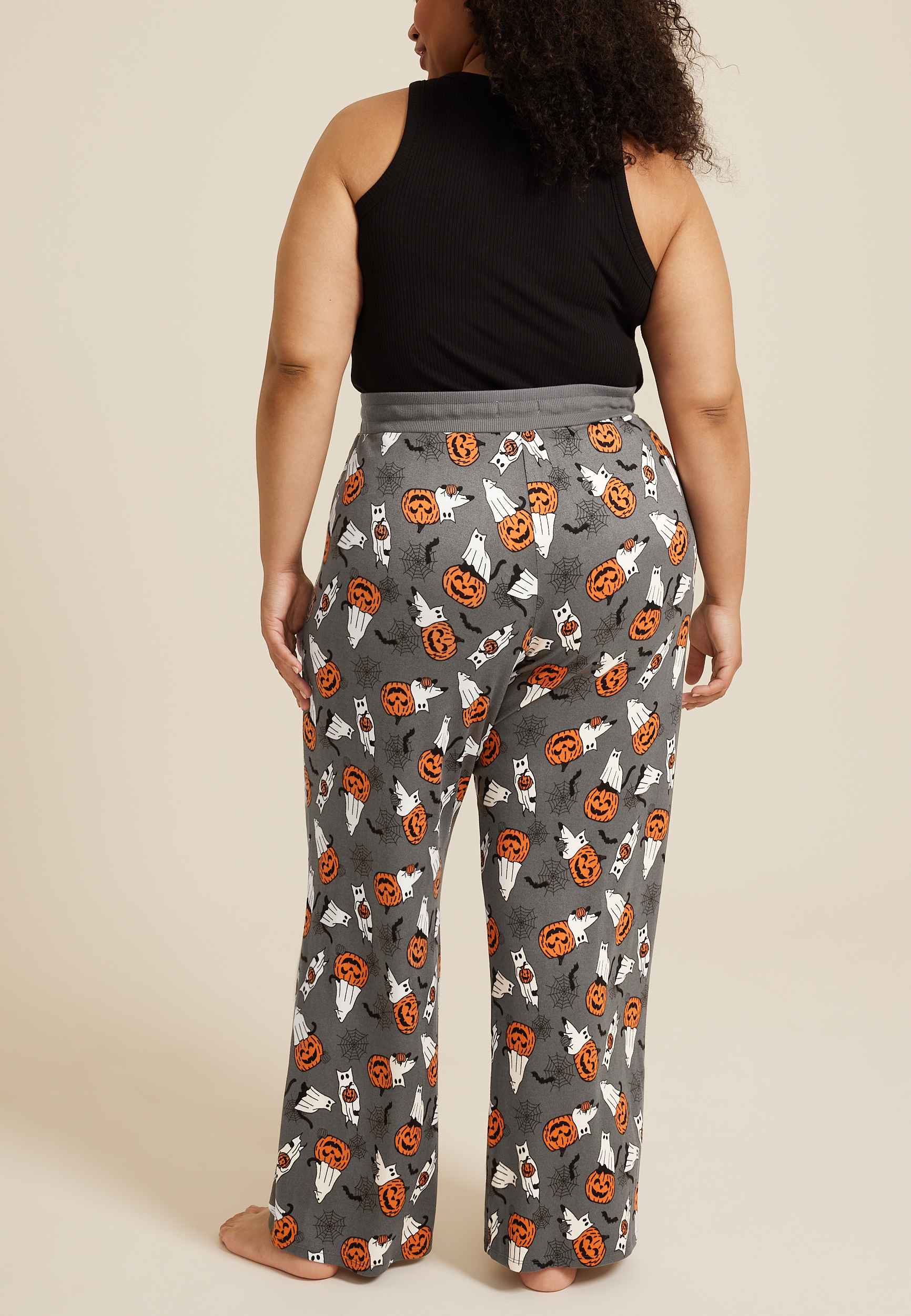 Plus Size Cat Ghost And Jack O Lanterns Wide Leg Pajama Pant, C1755, large