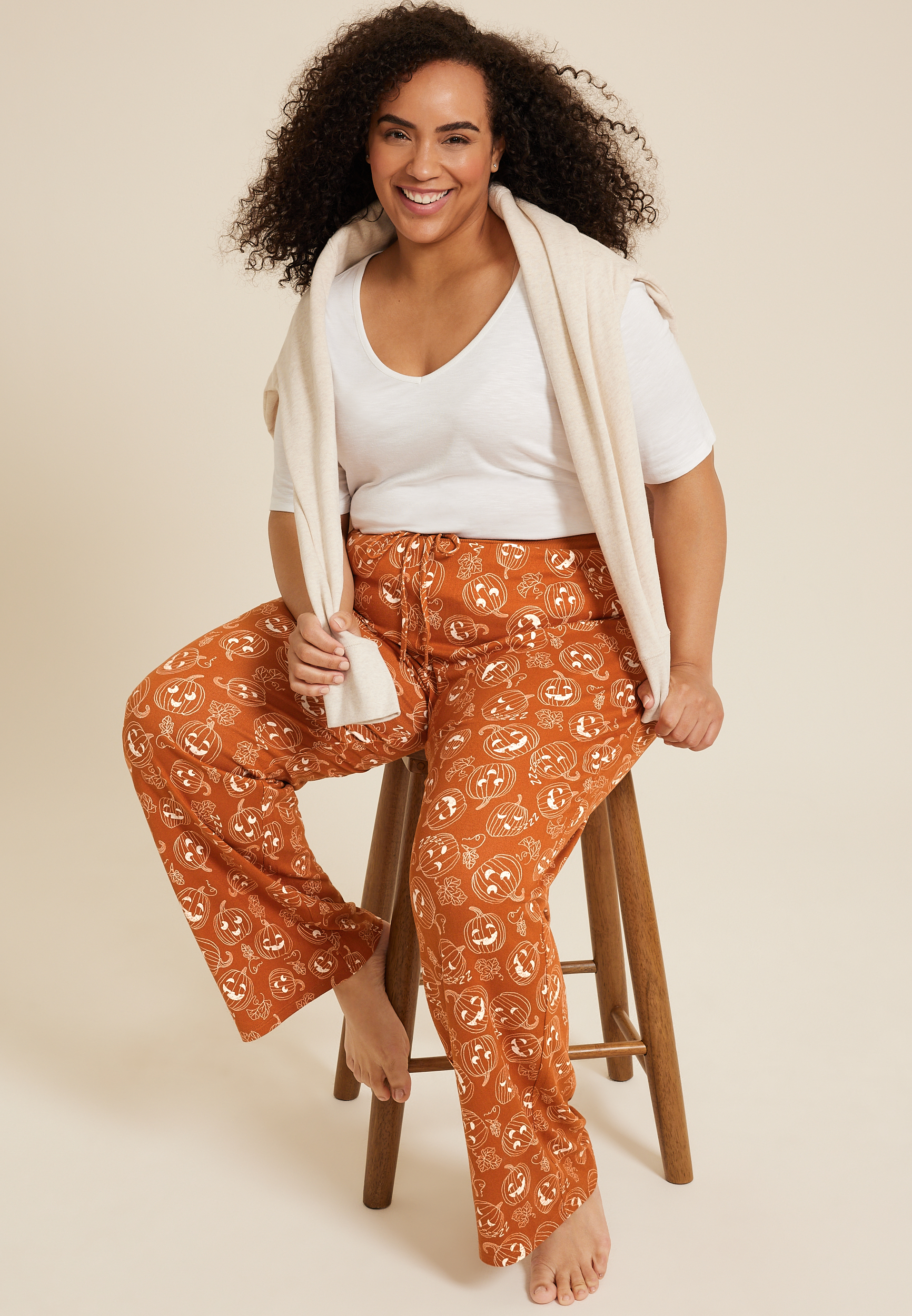 Plus Size Jack O Lantern Wide Leg Pajama Pant, C250, large
