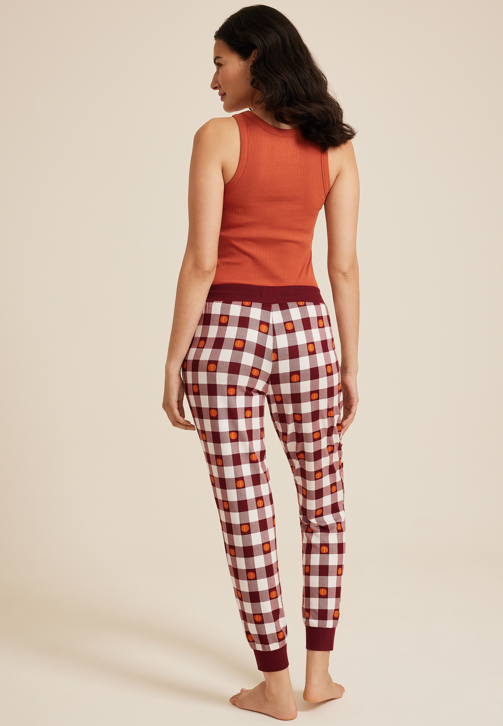 Pumpkin Checkered Pajama Jogger, BROWN RUBY, large