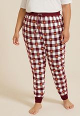 Plus Size Pumpkin Checkered Pajama Jogger, BROWN RUBY COMBO, small