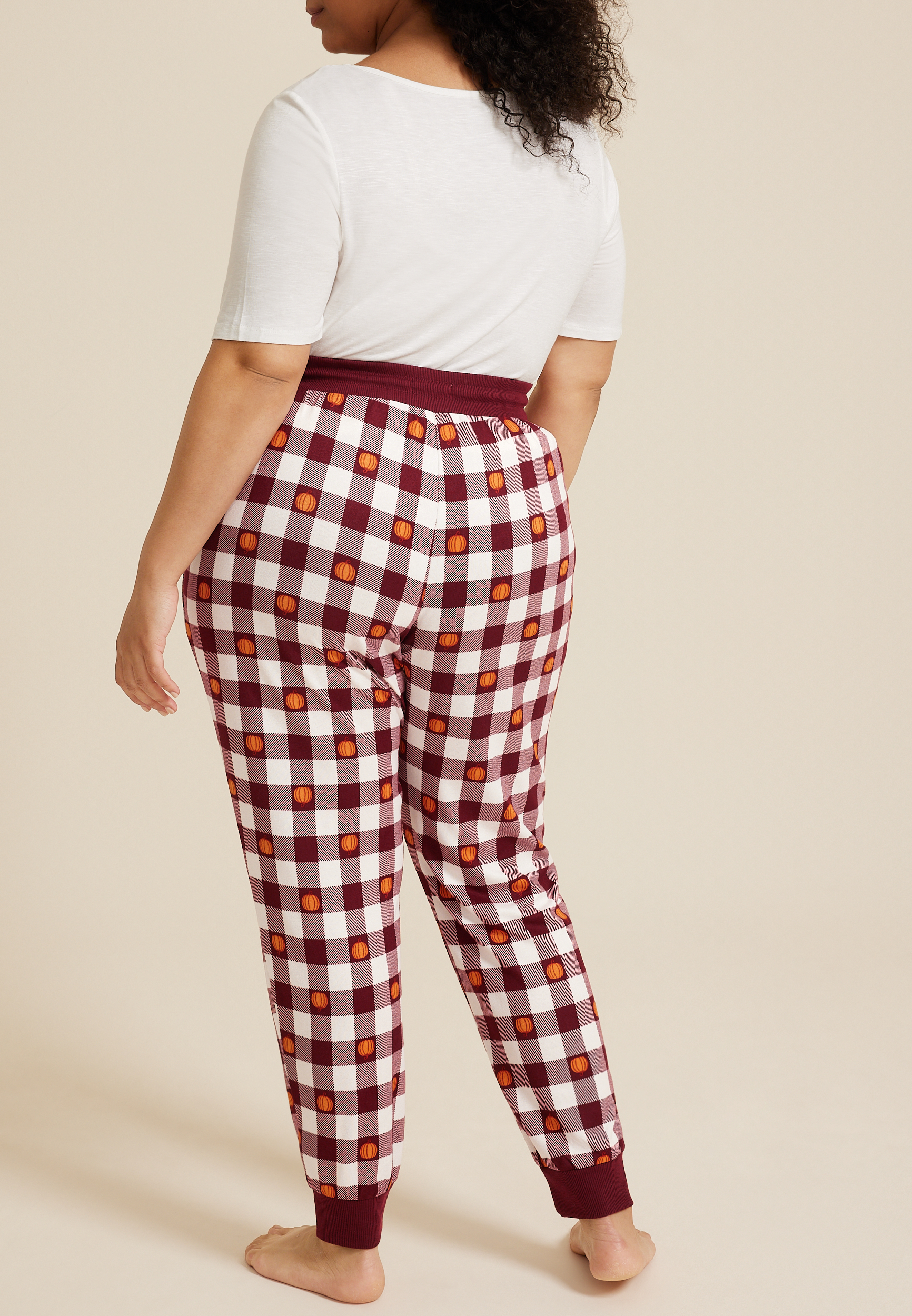 Plus Size Pumpkin Checkered Pajama Jogger, BROWN RUBY COMBO, large
