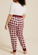 Plus Size Pumpkin Checkered Pajama Jogger, BROWN RUBY COMBO, small