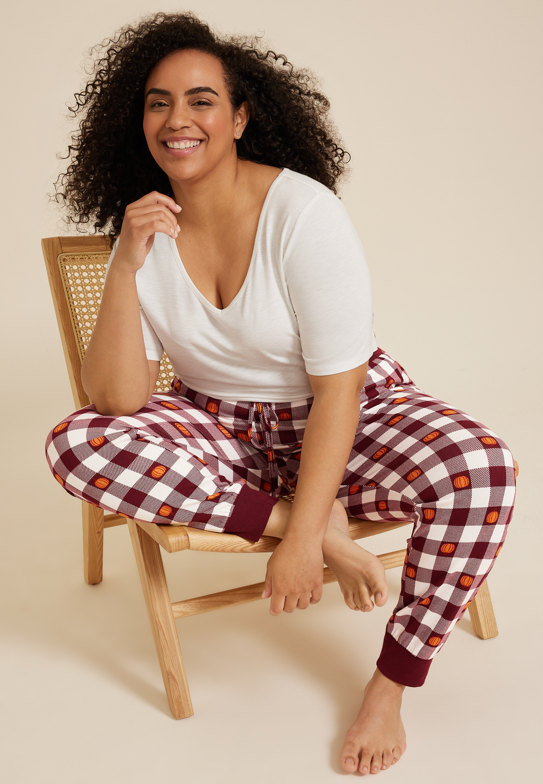 Plus Size Pumpkin Checkered Pajama Jogger, BROWN RUBY COMBO, large