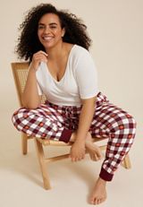 Plus Size Pumpkin Checkered Pajama Jogger, BROWN RUBY COMBO, small