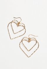 Gold Double Heart Drop Earrings, C605, small