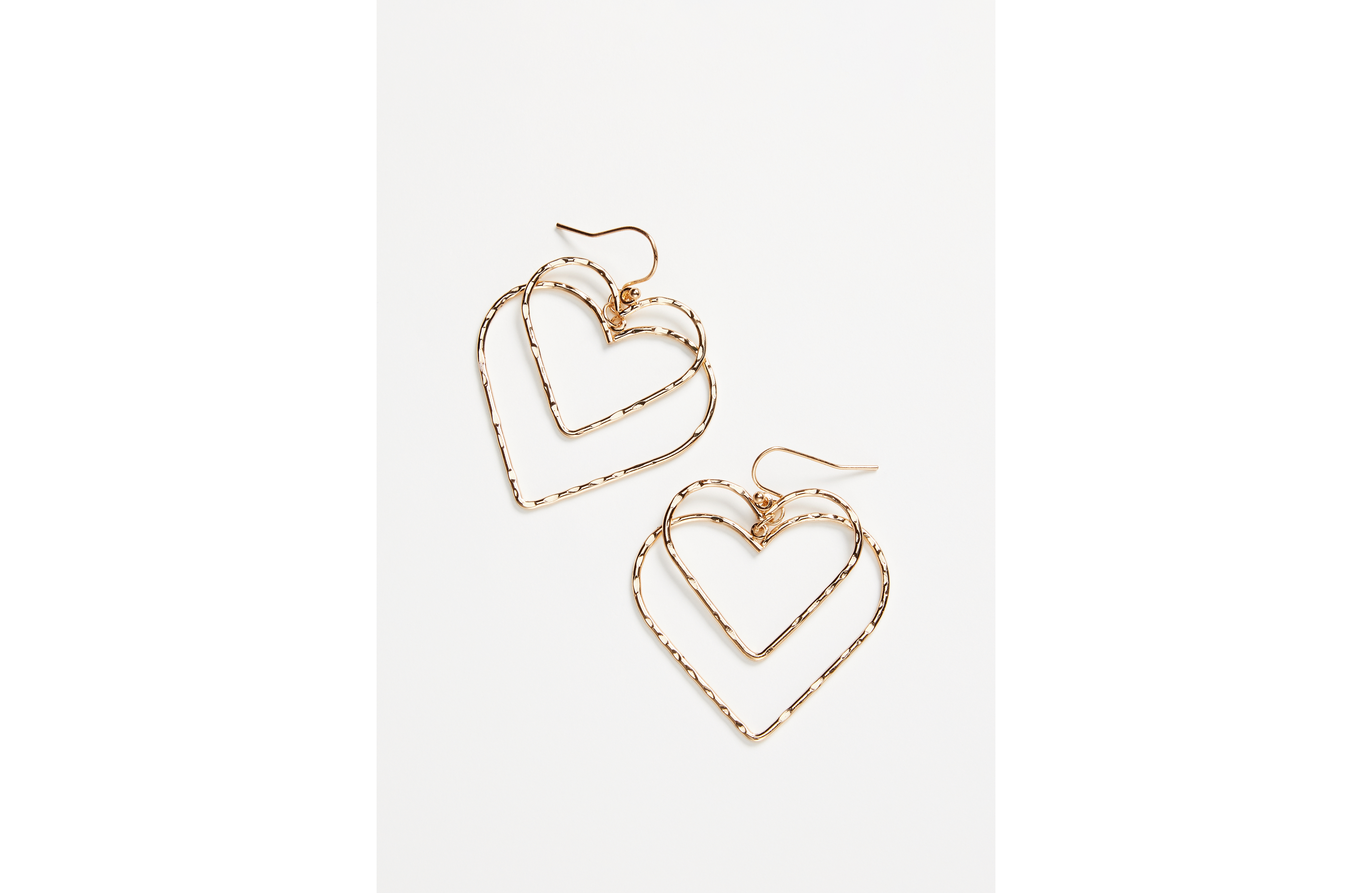 Gold Double Heart Drop Earrings