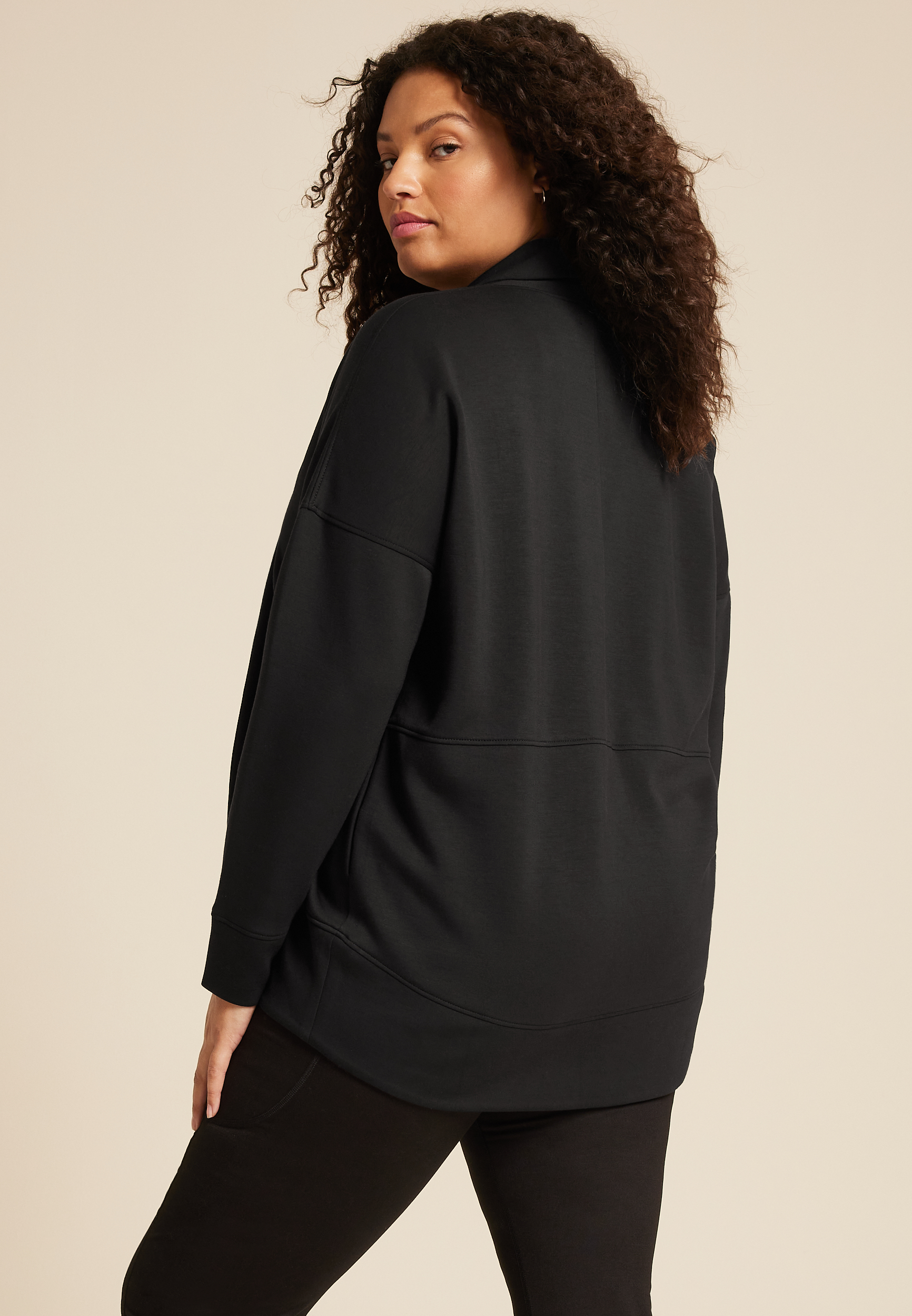 Plus Size Scuba Knit Cardigan, BLACK, large