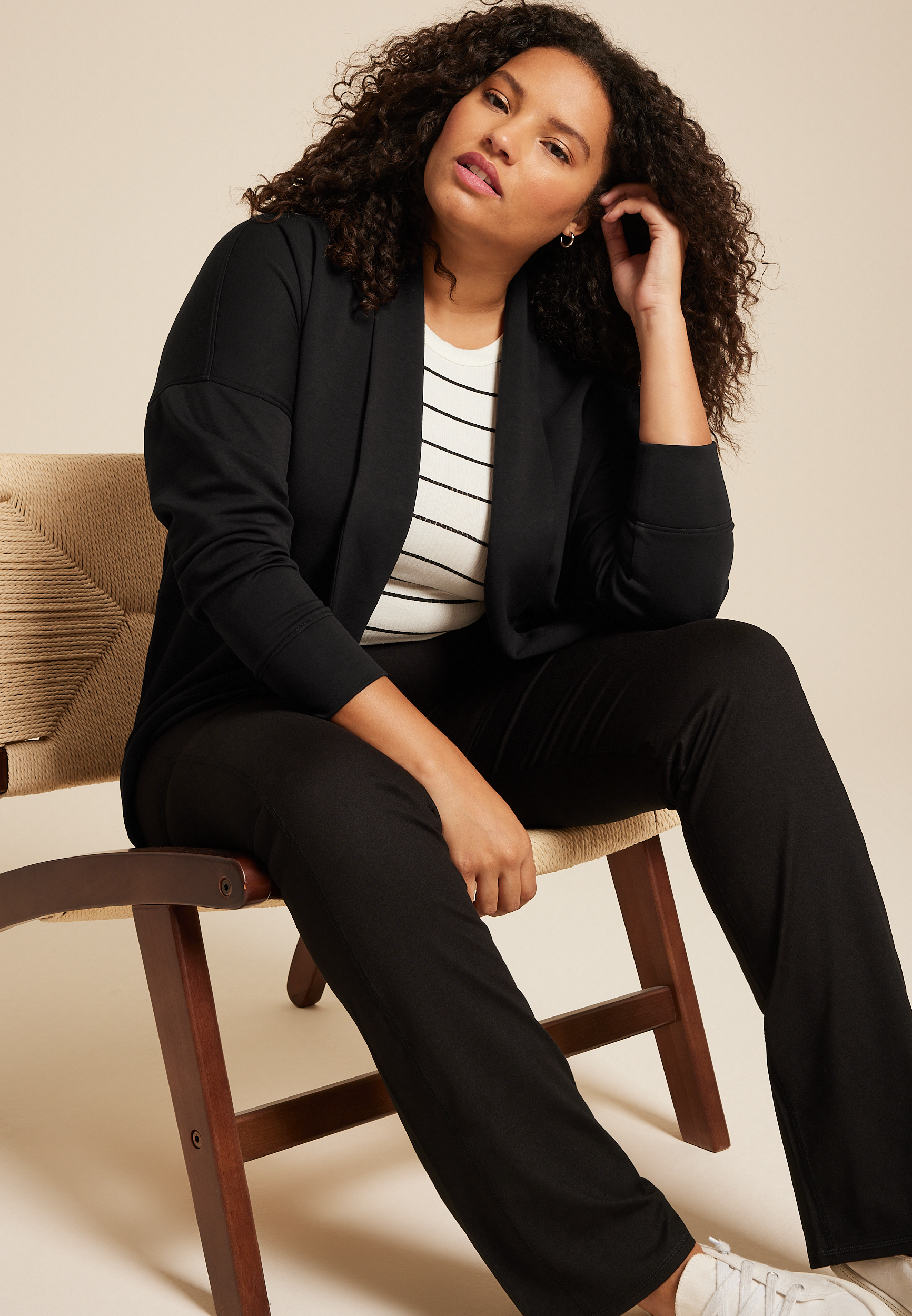 Plus Size Scuba Knit Cardigan, BLACK, large